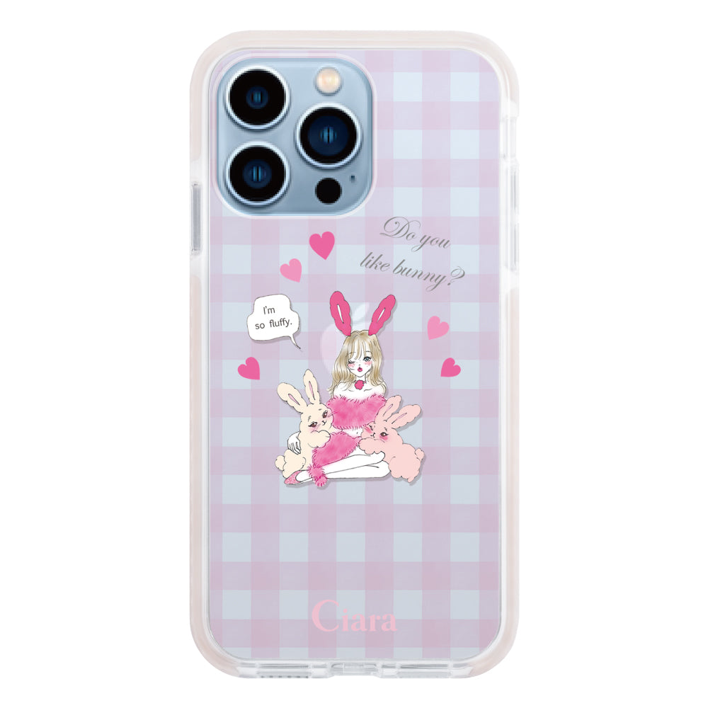 iPhone13ProMax クッションバンパー 耐衝撃クリアケース バニーガール ピンク