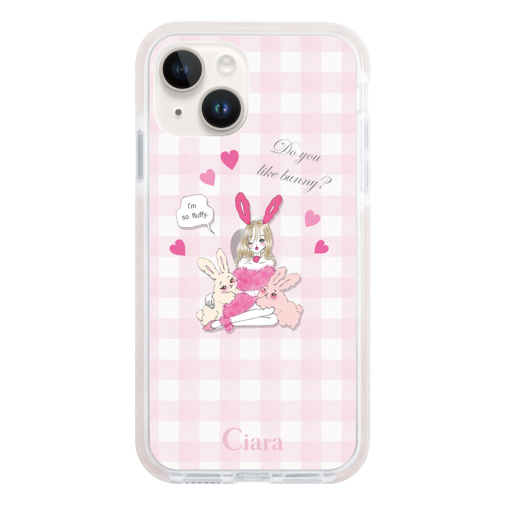 iPhone14 クッションバンパー 耐衝撃クリアケース バニーガール ピンク