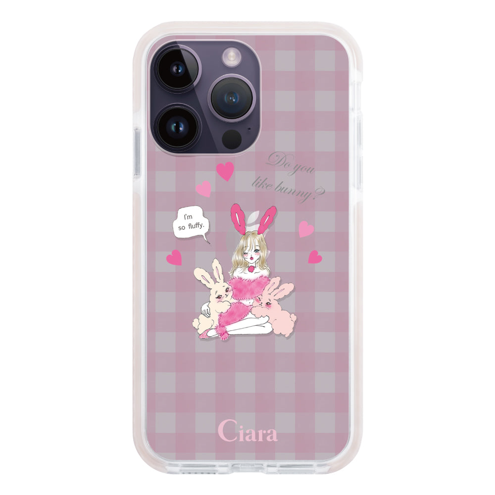 iPhone14ProMax クッションバンパー 耐衝撃クリアケース バニーガール ピンク