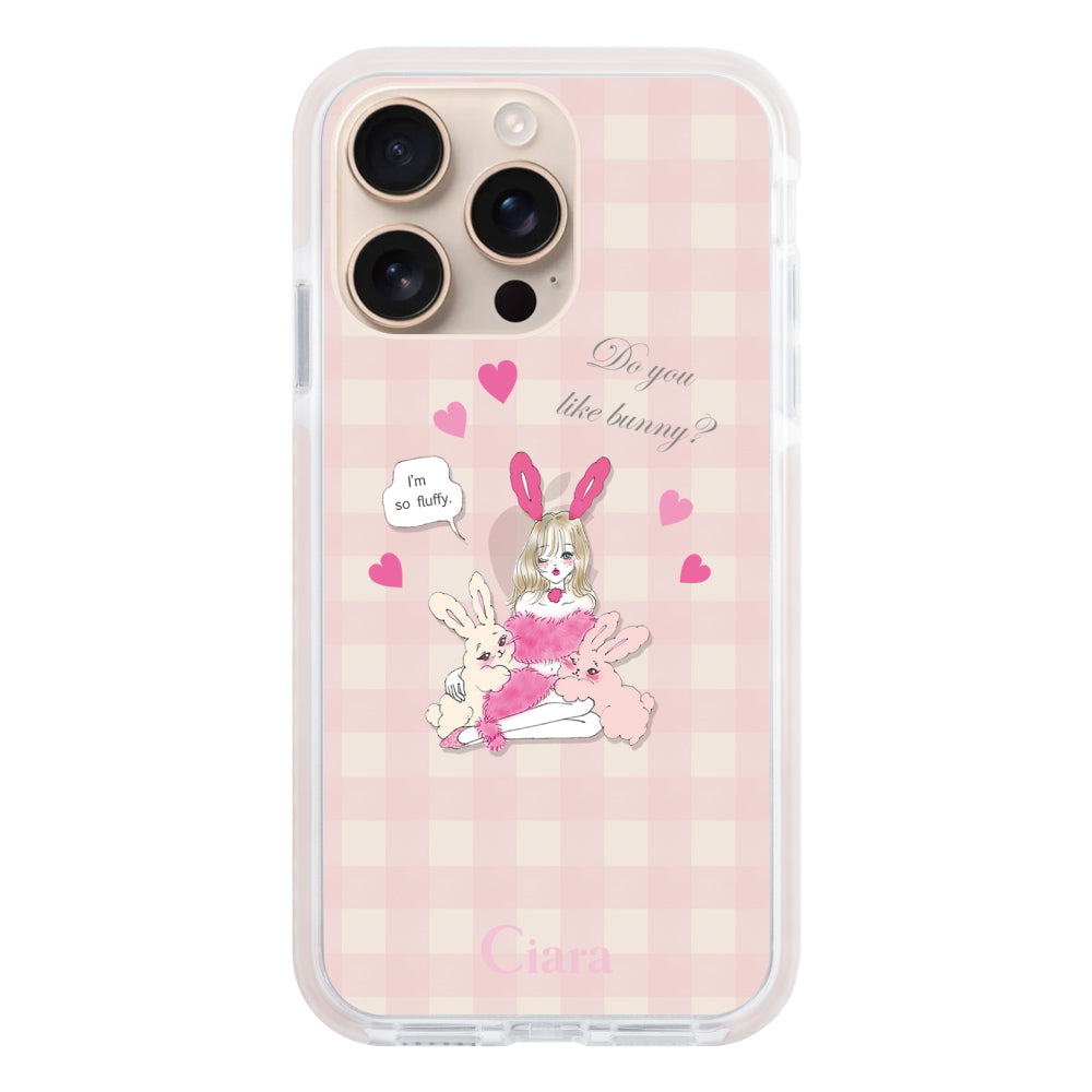 iPhone16Pro クッションバンパー 耐衝撃クリアケース バニーガール ピンク