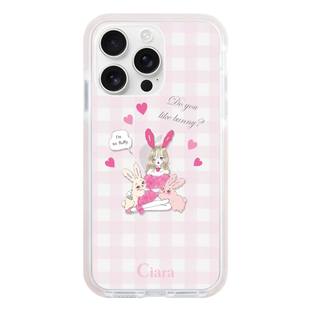 iPhone16ProMax クッションバンパー 耐衝撃クリアケース バニーガール ピンク