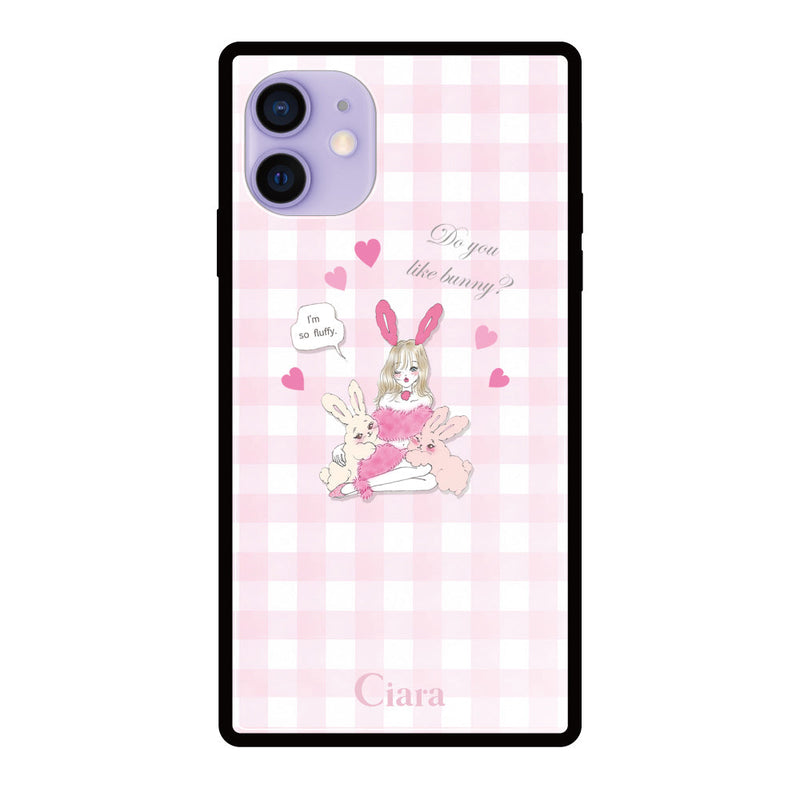 iPhoneケース スクエア 強化ガラスケース バニーアンドガール