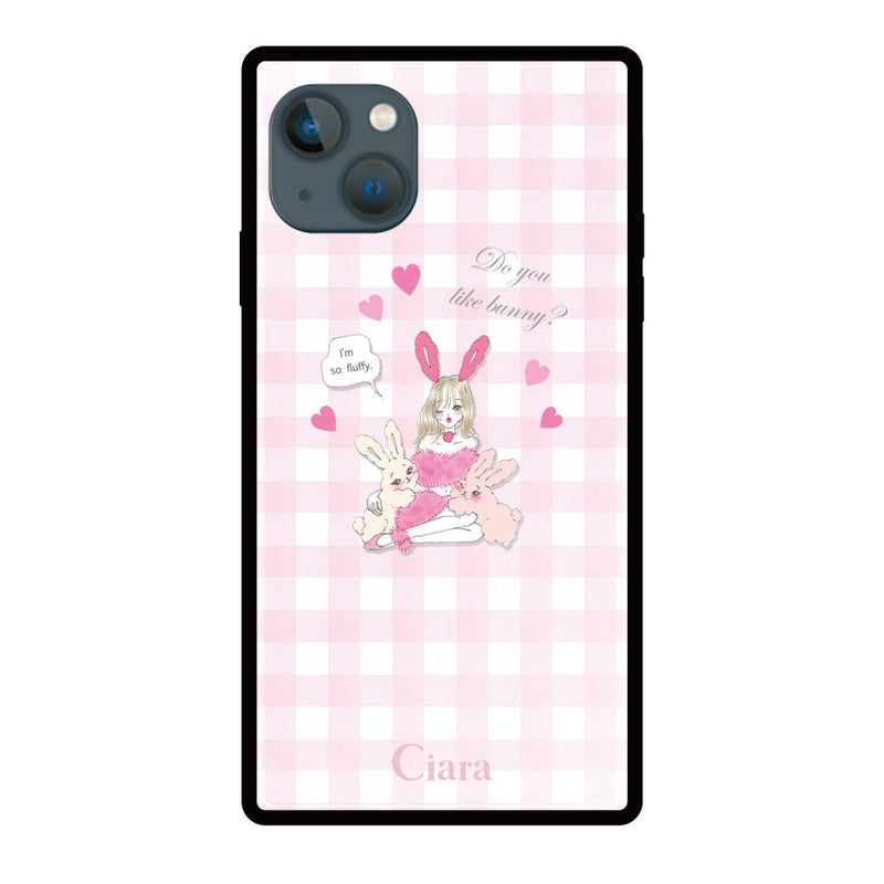 iPhoneケース スクエア 強化ガラスケース バニーアンドガール