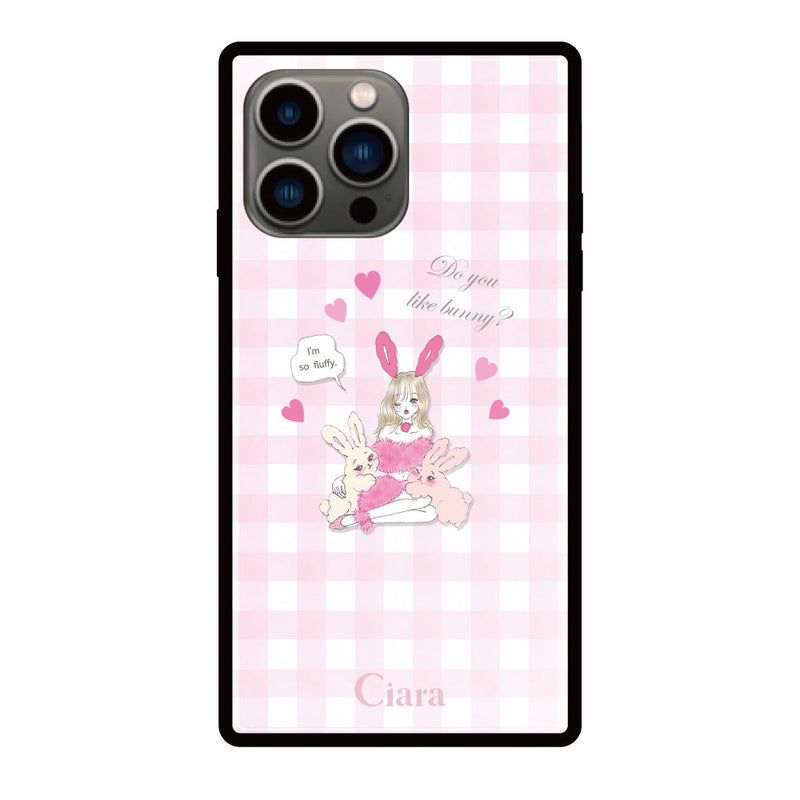 iPhoneケース スクエア 強化ガラスケース バニーアンドガール