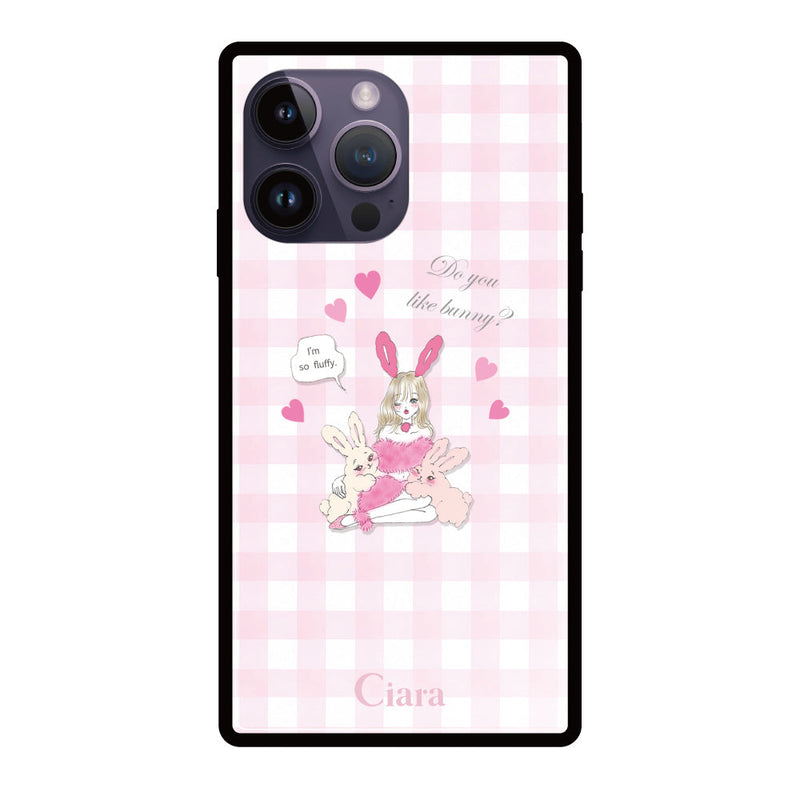 iPhoneケース スクエア 強化ガラスケース バニーアンドガール