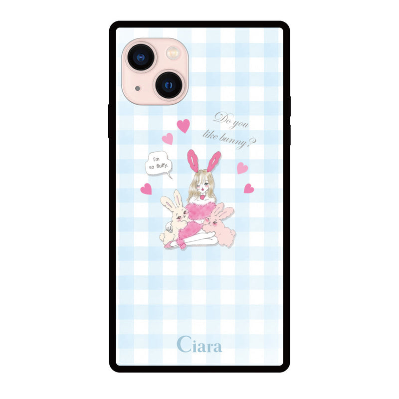 iPhoneケース スクエア 強化ガラスケース バニーアンドガール