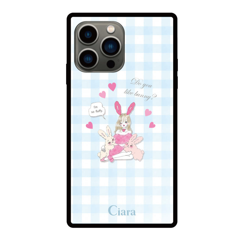 iPhoneケース スクエア 強化ガラスケース バニーアンドガール