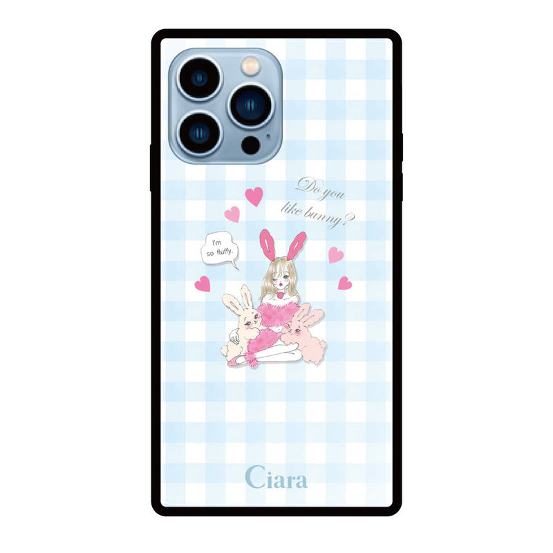 iPhoneケース スクエア 強化ガラスケース バニーアンドガール