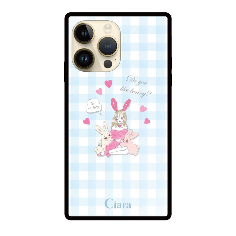 iPhoneケース スクエア 強化ガラスケース バニーアンドガール