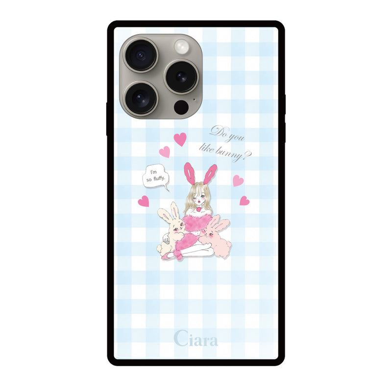 iPhoneケース スクエア 強化ガラスケース バニーアンドガール