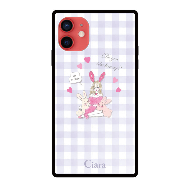 iPhoneケース スクエア 強化ガラスケース バニーアンドガール