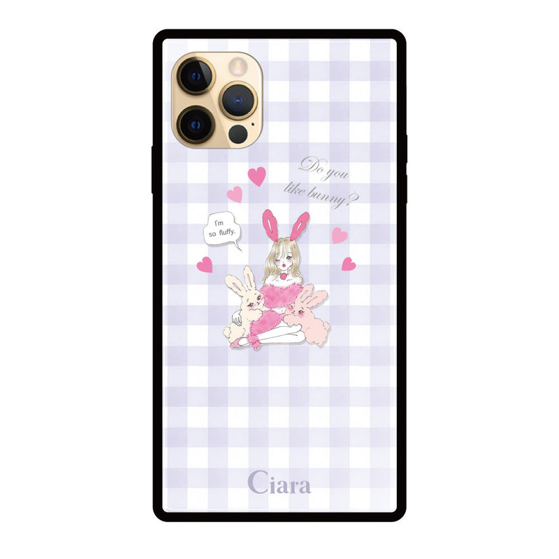 iPhoneケース スクエア 強化ガラスケース バニーアンドガール