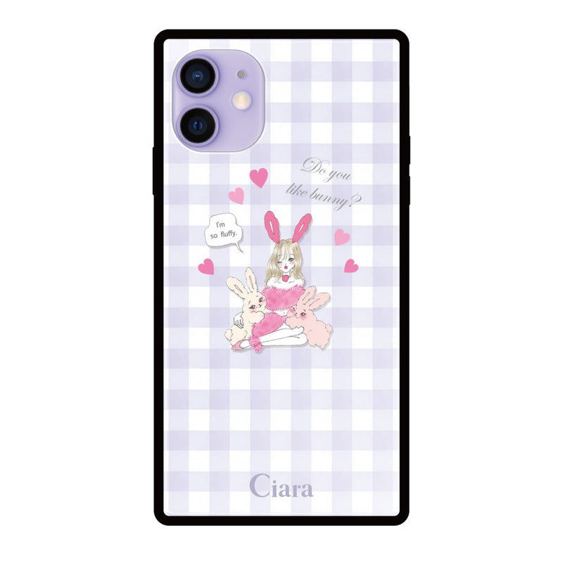 iPhoneケース スクエア 強化ガラスケース バニーアンドガール