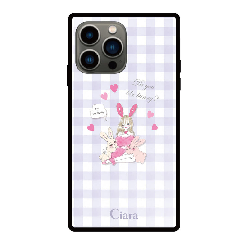 iPhoneケース スクエア 強化ガラスケース バニーアンドガール