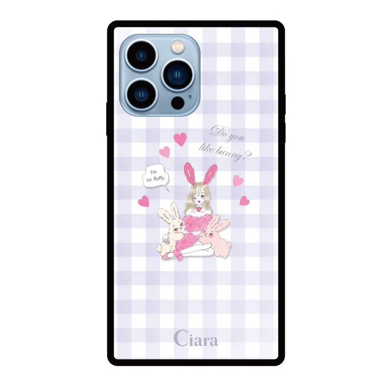 iPhoneケース スクエア 強化ガラスケース バニーアンドガール