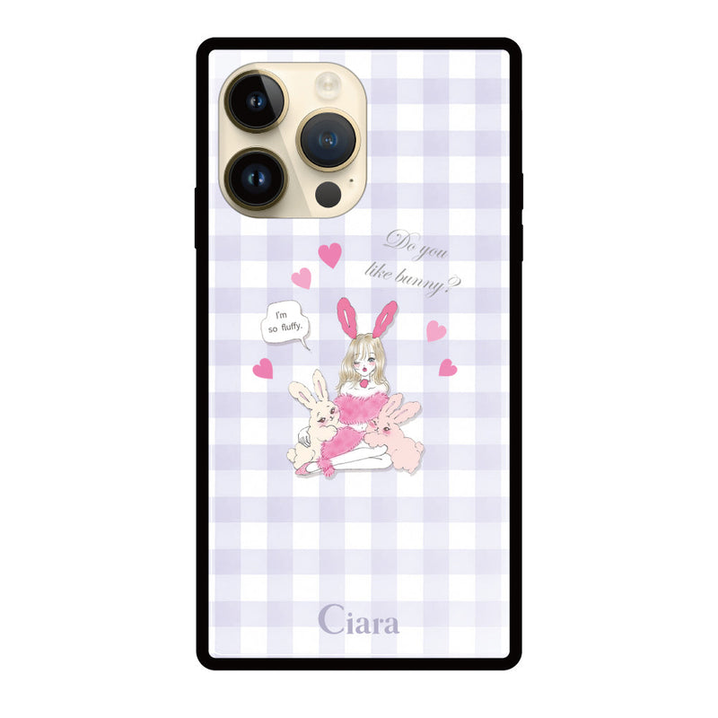 iPhoneケース スクエア 強化ガラスケース バニーアンドガール