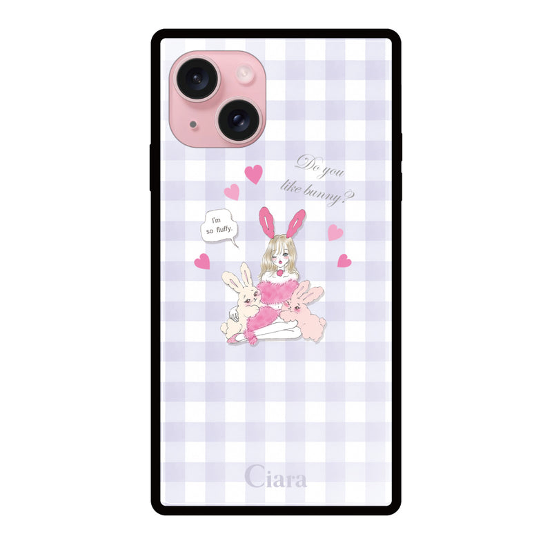 iPhoneケース スクエア 強化ガラスケース バニーアンドガール