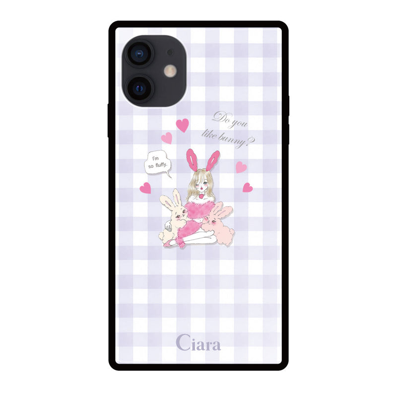 iPhoneケース スクエア 強化ガラスケース バニーアンドガール