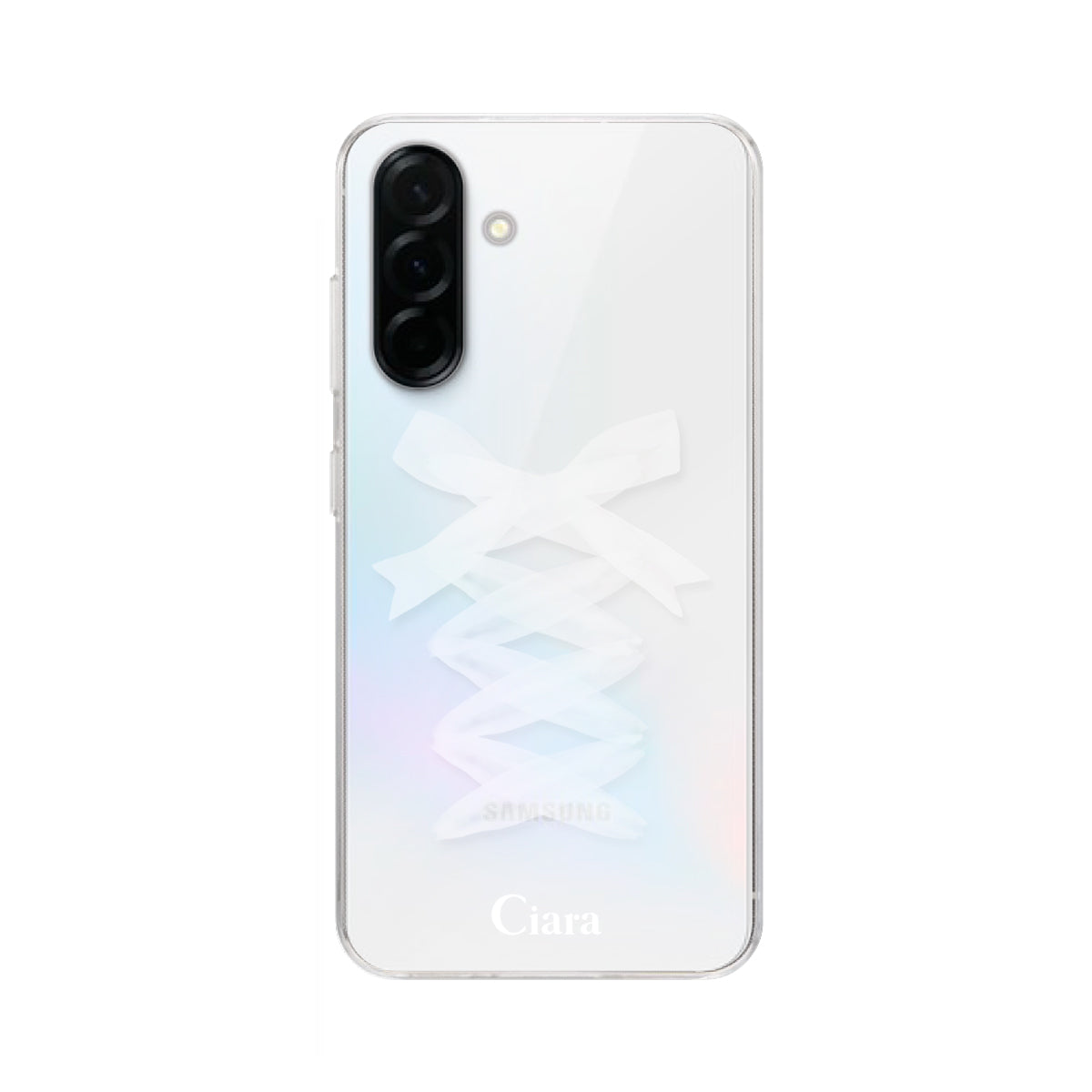 GalaxyA36 クリアケース レースアップリボン ホワイト