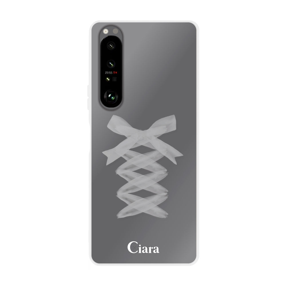 Xperia1Ⅲケース クリアケース レースアップリボン ホワイト