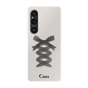 Xperia10Ⅴ クリアケース レースアップリボン ブラック