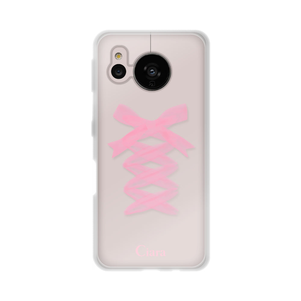 AQUOSSENSE7ケース クリアケース レースアップリボン ピンク