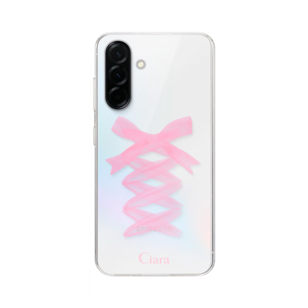 GalaxyA36 クリアケース レースアップリボン ピンク