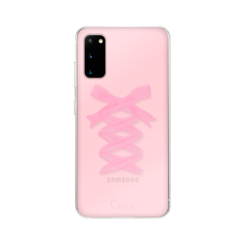 GalaxyS20ケース クリアケース レースアップリボン ピンク