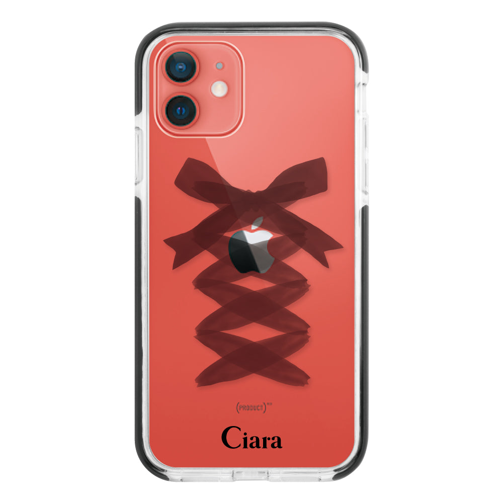 iPhone11 クッションバンパー 耐衝撃クリアケース レースアップリボン ブラック