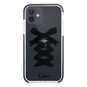iPhoneXR クッションバンパー 耐衝撃クリアケース レースアップリボン ブラック