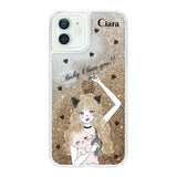 iPhone12mini グリッター オイルクリアケース ブラックキャットガール ゴールド