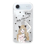iPhoneAir グリッター オイルクリアケース ブラックキャットガール シルバー
