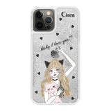 iPhoneX/XS グリッター オイルクリアケース ブラックキャットガール シルバー