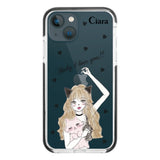 iPhone13mini クッションバンパー 耐衝撃クリアケース ブラックキャットガール ブラック