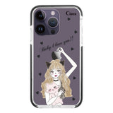 iPhone14ProMax クッションバンパー 耐衝撃クリアケース ブラックキャットガール ブラック