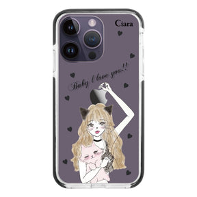 iPhone14ProMax クッションバンパー 耐衝撃クリアケース ブラックキャットガール ブラック