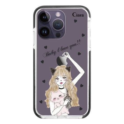 iPhoneケース クッションバンパー 耐衝撃クリアケース ブラックキャットガール