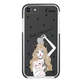 iPhone7/8 クッションバンパー 耐衝撃クリアケース ブラックキャットガール ブラック