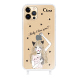 iPhone11Proケース ストラップクリアケース ブラックキャットガール クリア