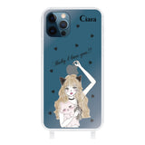 iPhone12ProMaxケース ストラップクリアケース ブラックキャットガール クリア