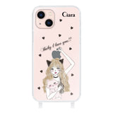 iPhone13ケース ストラップクリアケース ブラックキャットガール クリア