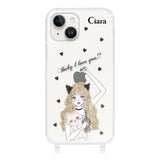 iPhone14ケース ストラップクリアケース ブラックキャットガール クリア