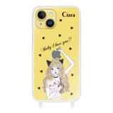 iPhone14Plusケース ストラップクリアケース ブラックキャットガール クリア