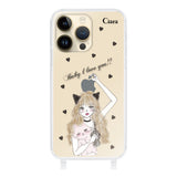 iPhone14Proケース ストラップクリアケース ブラックキャットガール クリア