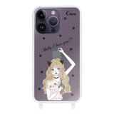 iPhone14ProMaxケース ストラップクリアケース ブラックキャットガール クリア