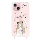 iPhone15ケース ストラップクリアケース ブラックキャットガール クリア