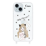 iPhone15Plusケース ストラップクリアケース ブラックキャットガール クリア