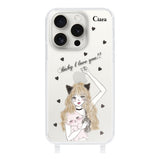 iPhone15ProMaxケース ストラップクリアケース ブラックキャットガール クリア