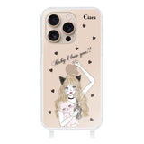 iPhone16Proケース ストラップクリアケース ブラックキャットガール クリア