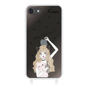 iPhone7/8ケース ストラップクリアケース ブラックキャットガール クリア